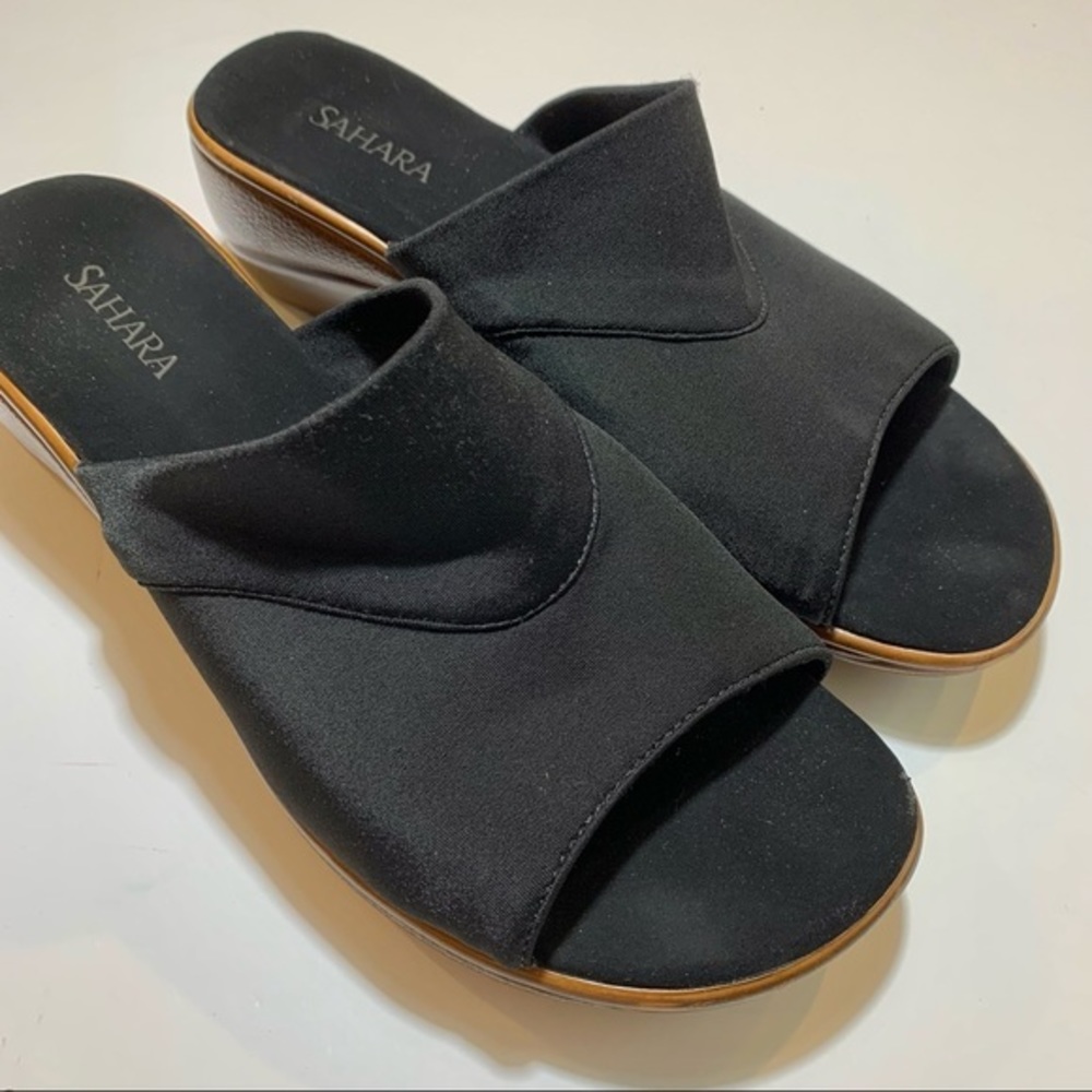 Sahara Black Wedge‎ Stretch Sandals 7
